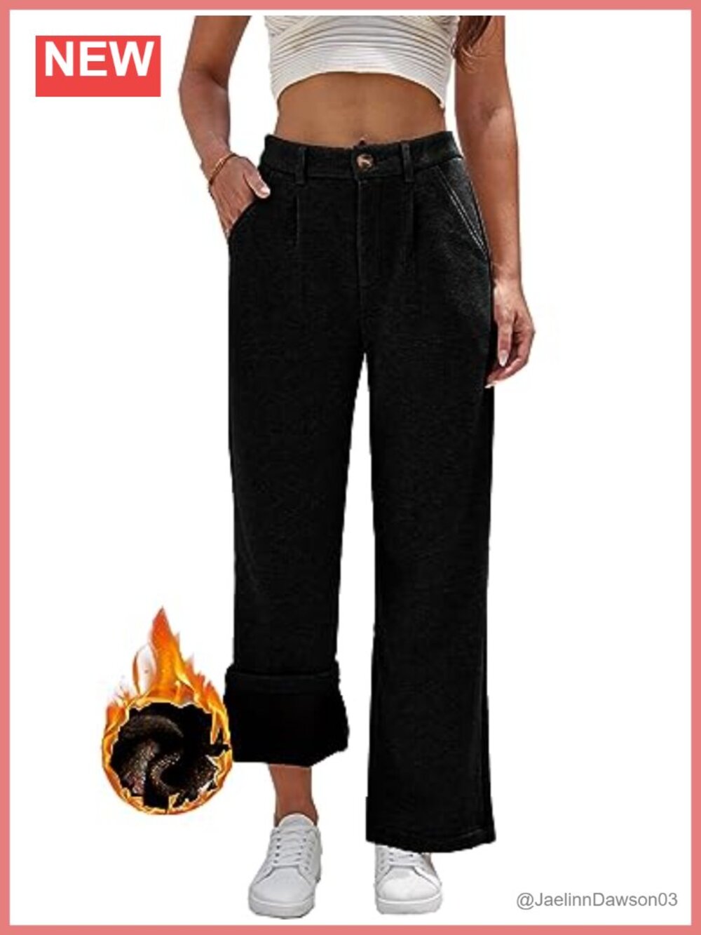 Fleece Lined Thermal Knit Wide Leg Dress Pants High Waisted Pockets
